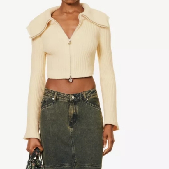 HOUSE OF SUNNY DOUBOR COLLAR PEGGY CROPPED CARDIGAN SZ US 10 UK 14 - Picture 4 of 17